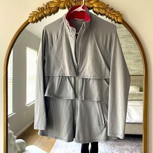 cute tiered long zip up sweat jacket from Athleta.